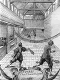 Paume being played with paddles in the 17th century